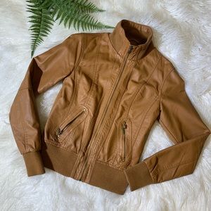 LIKE NEW vegan leather moto jacket in camel